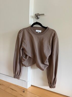 L'Academie Cropped Taupe Pullover Sweatshirt